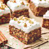 A vegan walnut carrot cake with cashew cream frosting