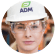 A female engineer at work wearing safety glasses and an ADM hard hat