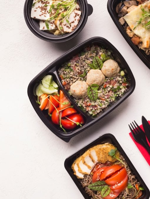 Multiple containers of ready meals