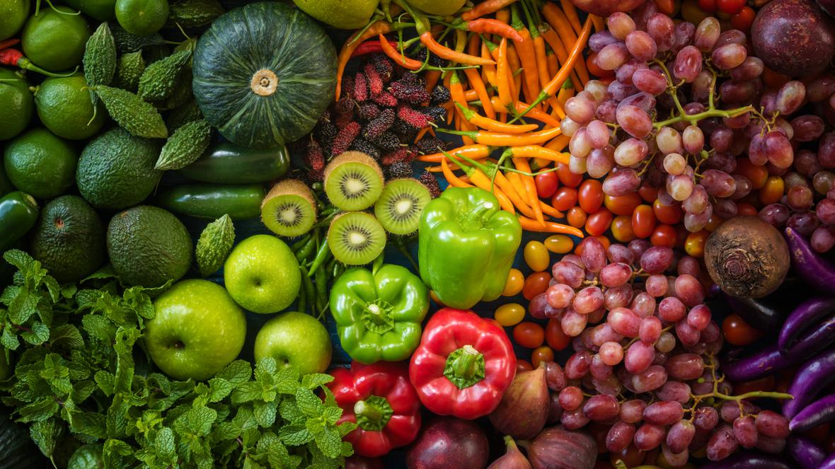 A colorful variety of fresh fruits and vegetables