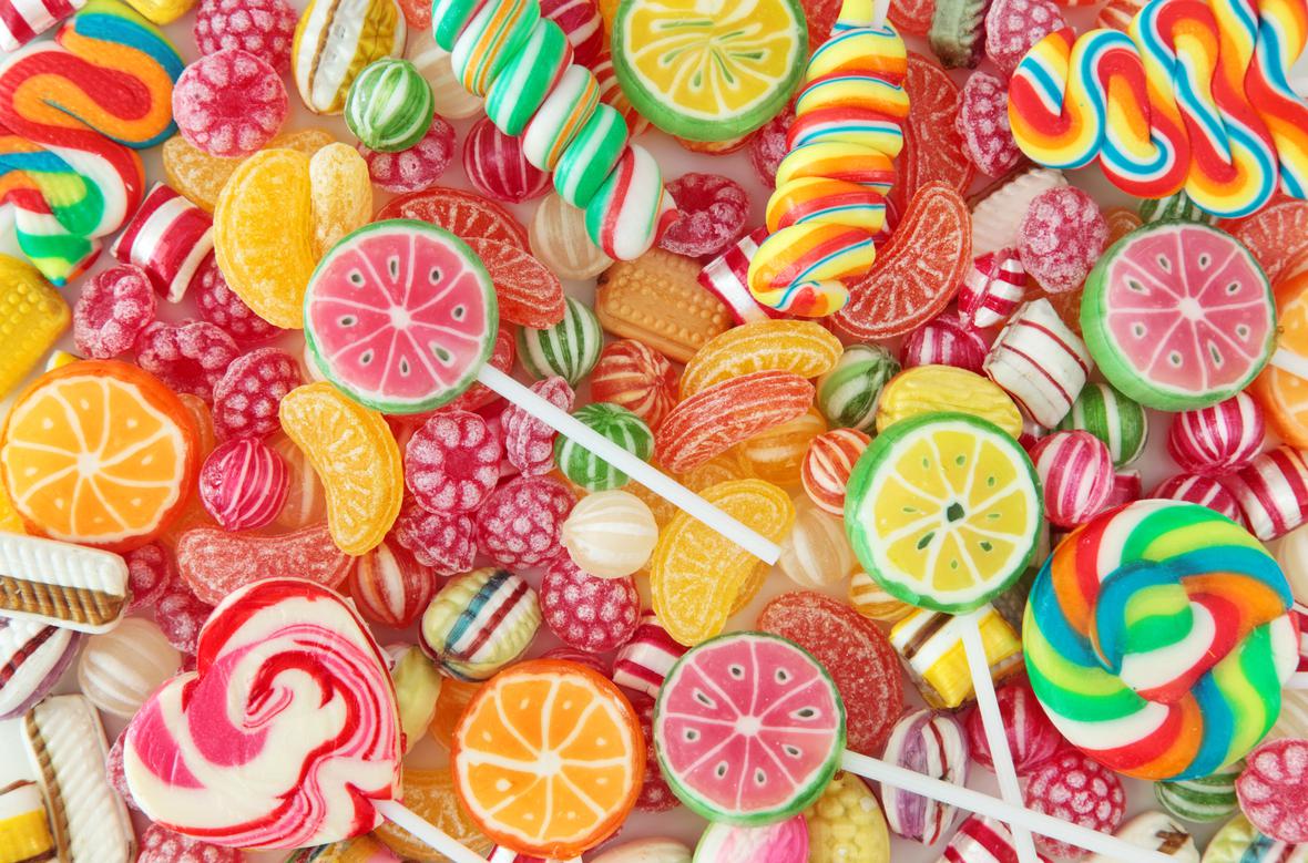 A selection of colorful lollipops and sugar candy