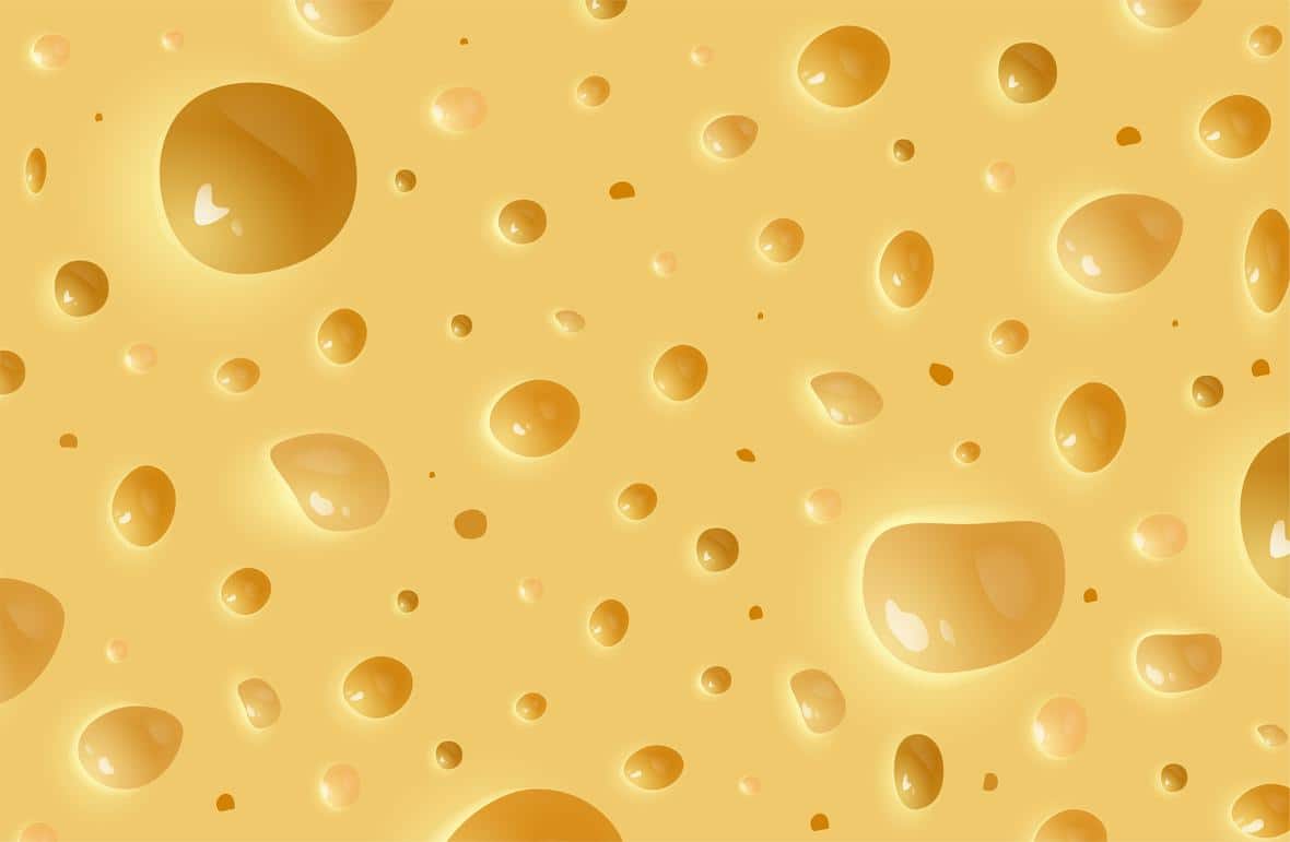 A close-up of Swiss cheese
