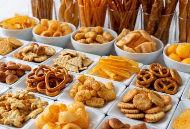 A variety of savory snacks