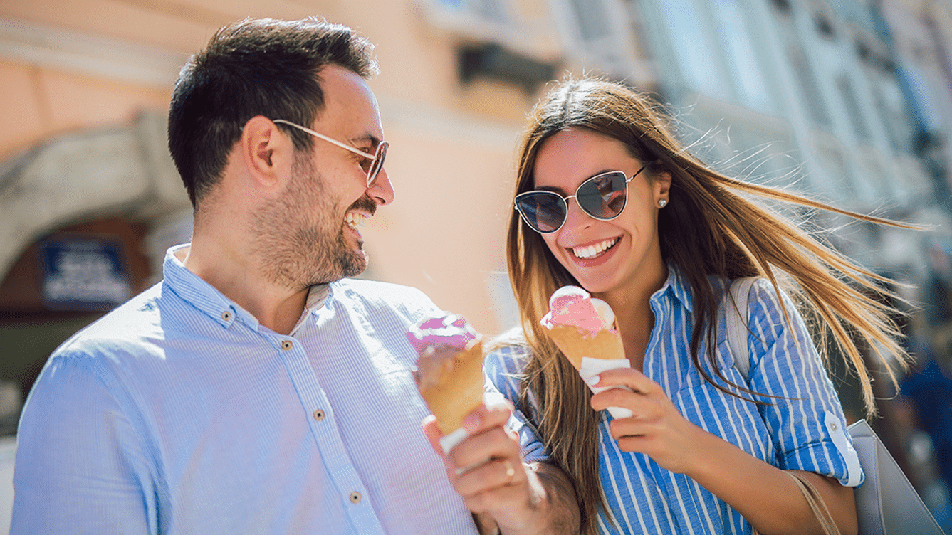 C14 pea protien couple eating  icecream