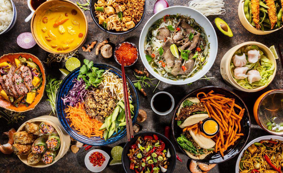 Rich table with different plant-based plates