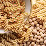 A closeup of a bowl pasta and chickpeas