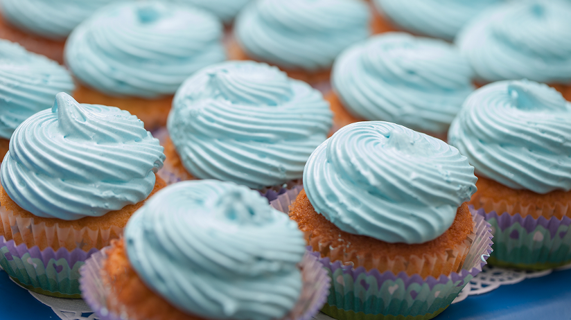 Cupcakes with swirly, denim blue frosting 