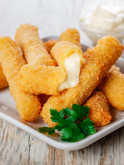 Mozzarella sticks with cheese oozing out