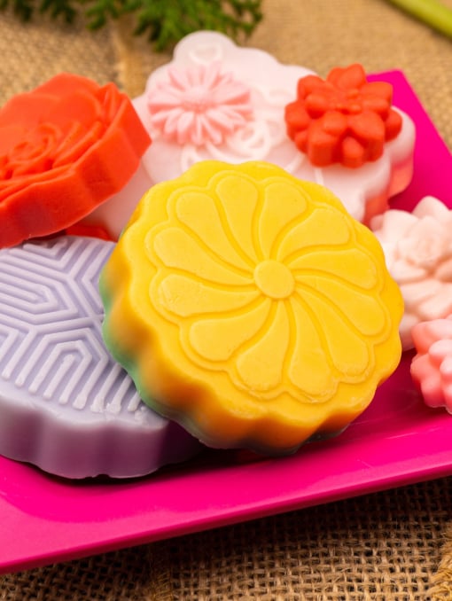 A close-up of bars of soap