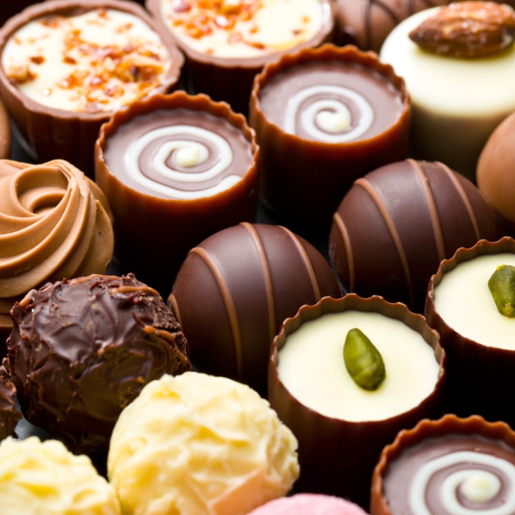 A close-up of chocolate truffles