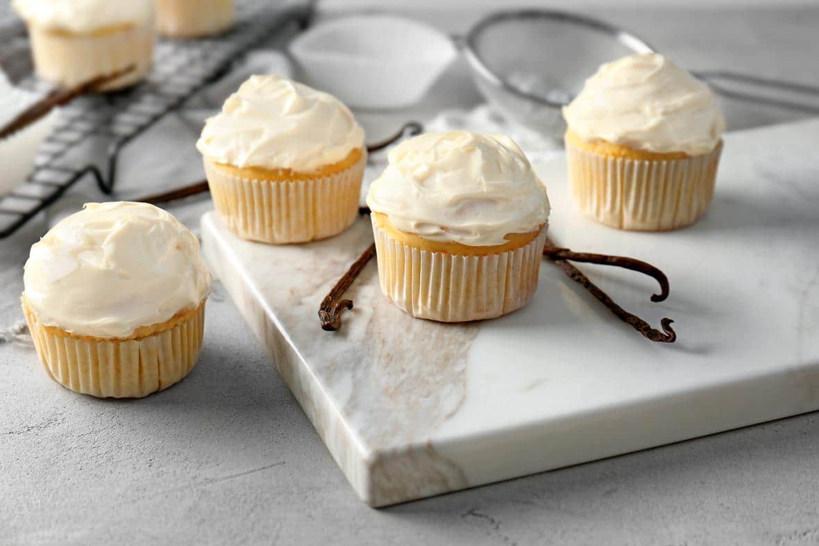 Vanilla cupcakes with icing