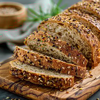 A loaf of sliced ancient grains bread