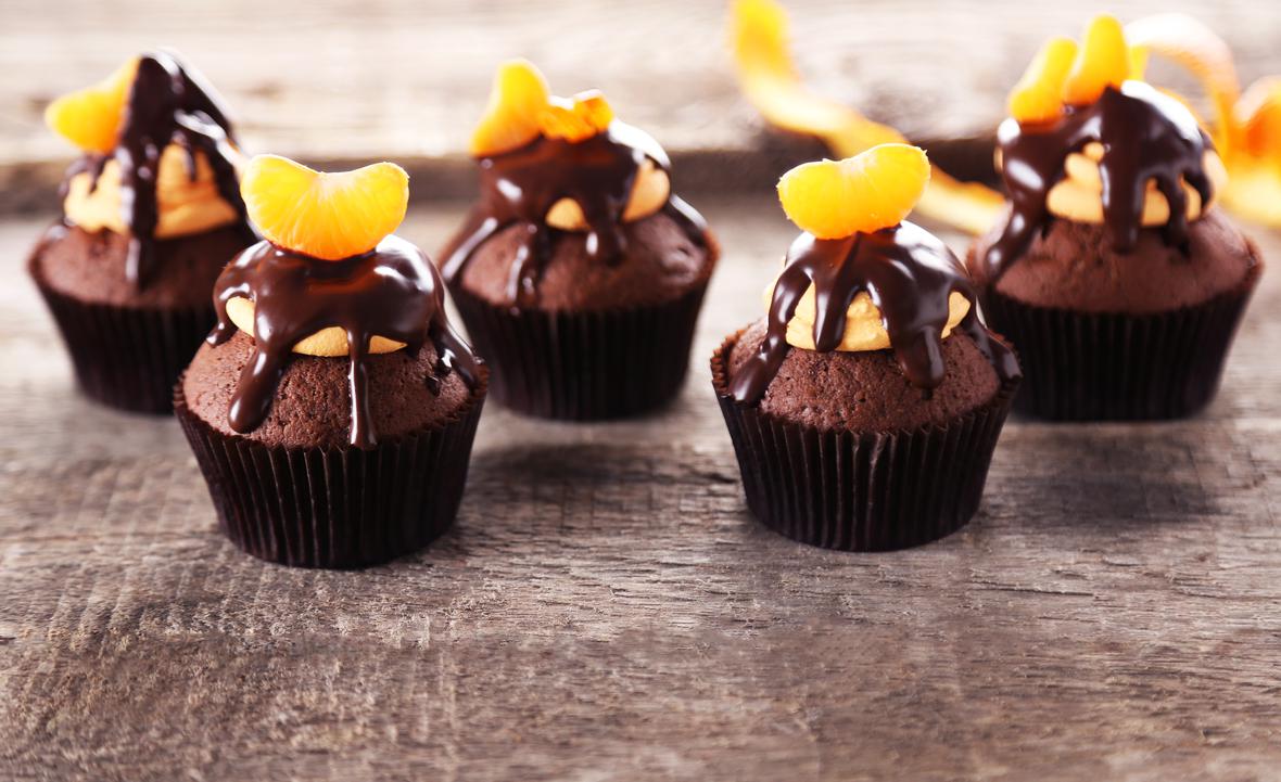 Chocolate cupcakes with orange segments
