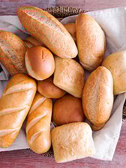 Variety of whole wheat flour bread loaves