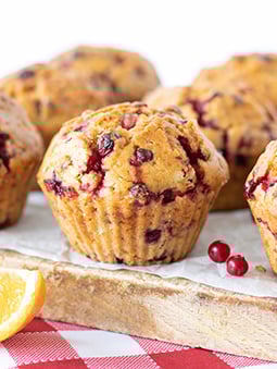 Cranberry orange muffins made with whole wheat flour