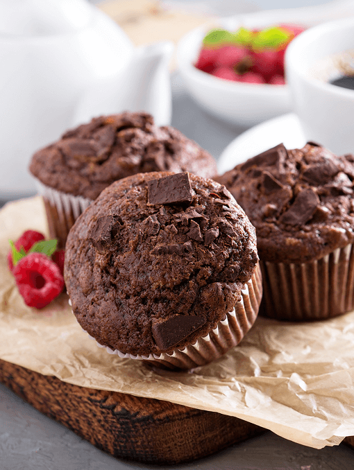 Chocolate muffins with chocolate chunks