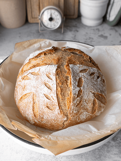 A round loaf of crusty bread