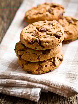 Stack of three chocolate chip cookies