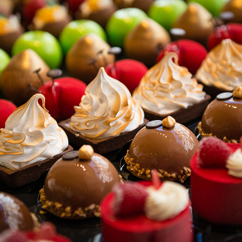 Rows of different kinds of truffle-type chocolate confections