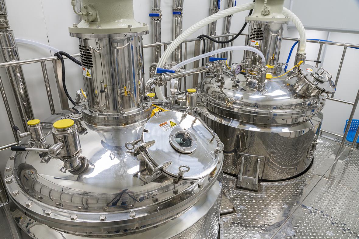 A clean room with industrial fermentation equipment