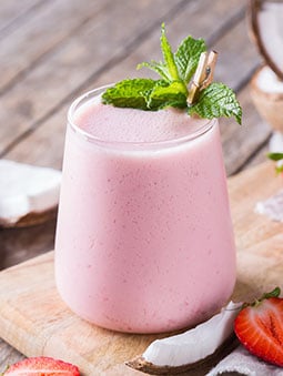 A strawberry smoothie in a glass
