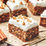 A vegan walnut carrot cake with cashew cream frosting 