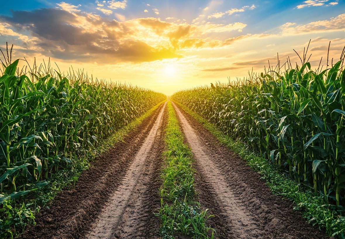 cornfield with sunset background