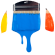 A variety of bright watercolor paints on brushes