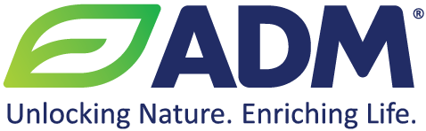 The ADM logo lockup, which is comprised of a green leaf outline, the ADM® wordmark, and the tagline, "Unlocking Nature. Enriching Life."