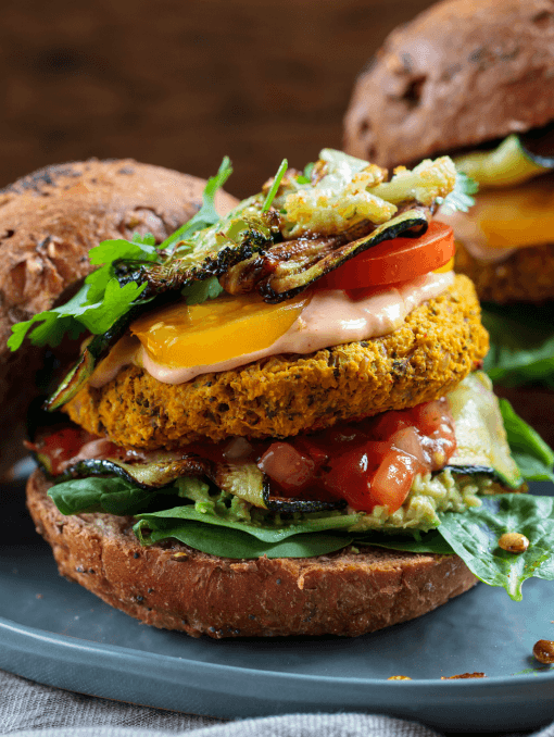 A plate of veggie burgers