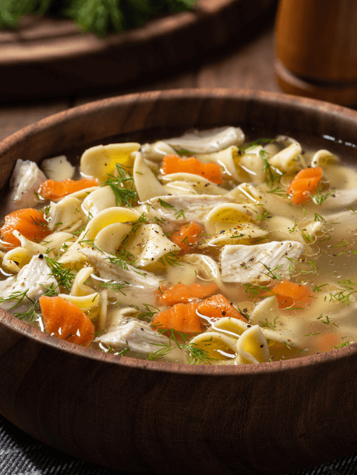 A bowl of homestyle chicken noodle soup