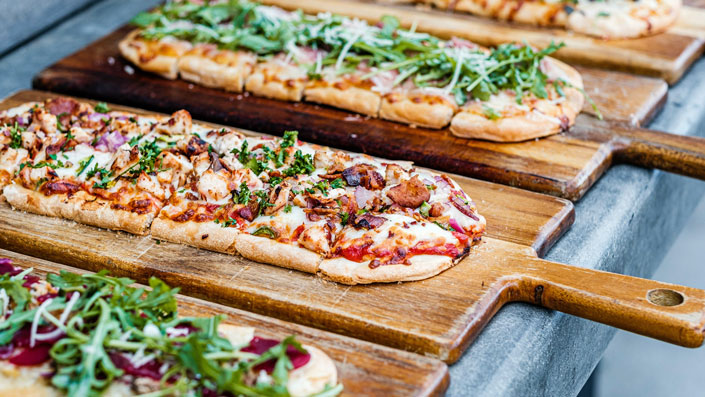 pizza on a serving board