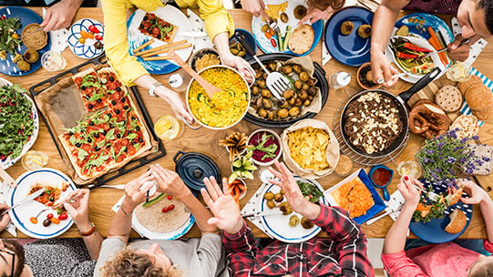 sharing a big lunch together