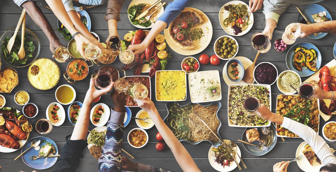 Friends enjoying richly textured foods